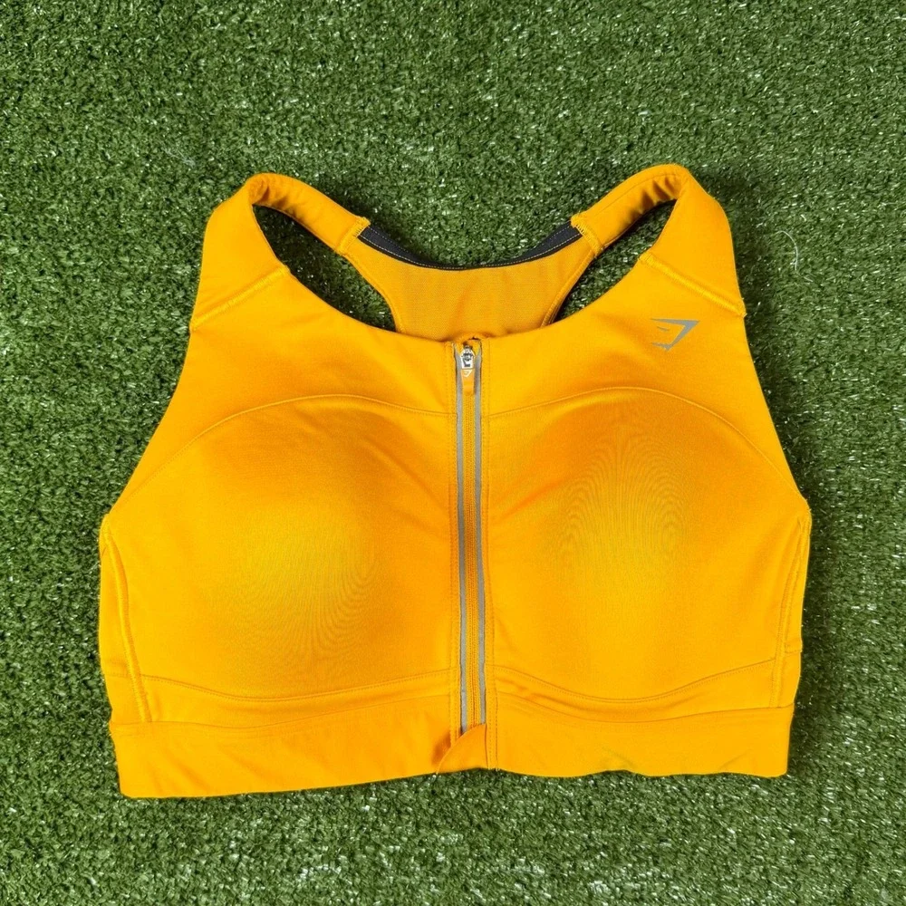 Gymshark Womens‎ High Support Front Zip Sports Bra Orange Racerback Adjustable